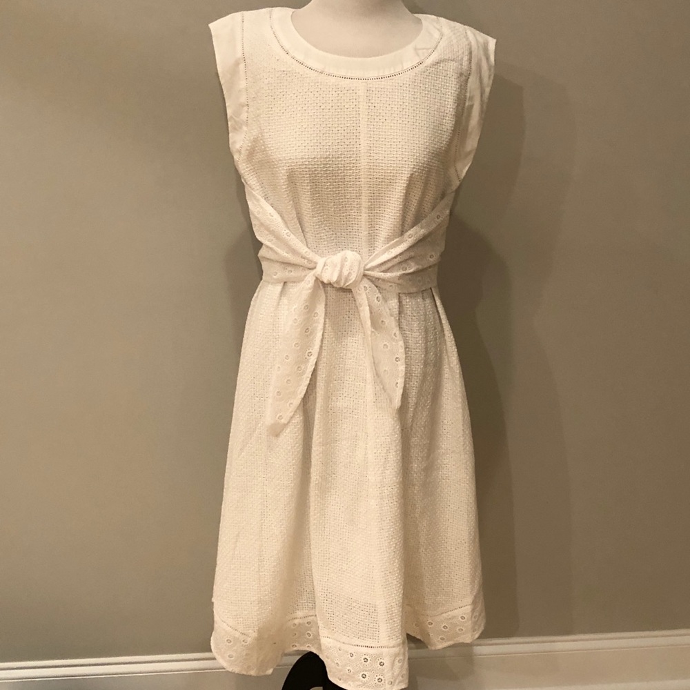 Cabi LIZZIE White Eyelet Cotton Tie Front Dress
